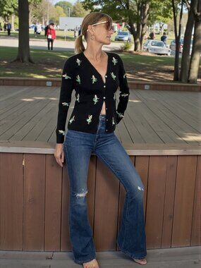 Eagles Eye Vintage Hula Dancer Cardigan Sweater S Black